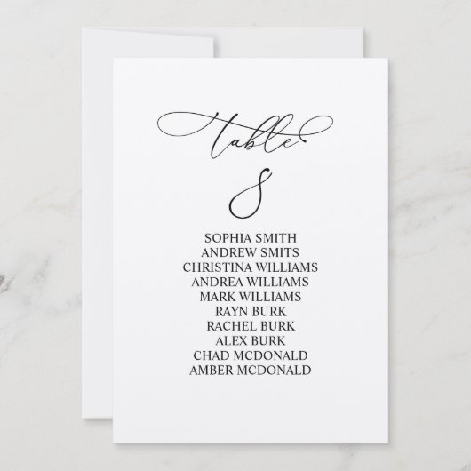 Invitation Élégante calligraphie Tableau Numéro 8 Tableau de  (Dos)