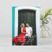 Invitation Élégante Calligraphie Texte Blanc Photo Enregistre (Debout devant)