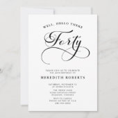 Invitation Élégante calligraphie Tourbillonnant fête du 40e a (Devant)