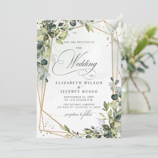 Invitation Élégante calligraphie Verdure Eucalyptus Mariage (Debout devant)