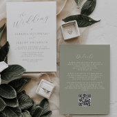 Invitation Élégante calligraphie verte Sage QR Code Mariage