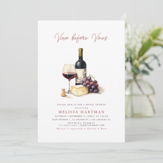 Invitation Élégante Calligraphie Vino avant Vows Fête des mar (Debout devant)