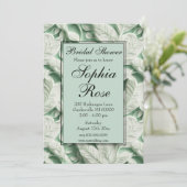 Invitation Élégante calligraphie vintage feuille verte blanch (Debout devant)