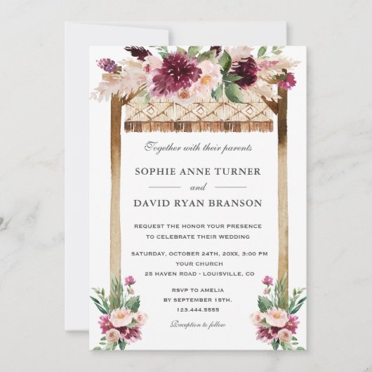 Invitation Elégante canopée d'aquarelle Mariage de fleurs bor (Devant)