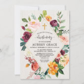 Invitation Elégante cascade fleurie rustique Christening (Devant)
