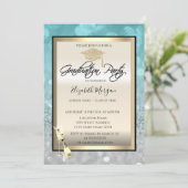 Invitation Élégante casquette de graduation, Bokeh de verre d (Debout devant)