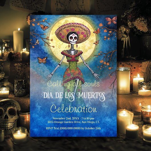 Invitation Elégante Catrina Día de Muertos Lune