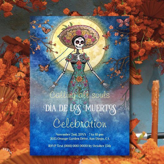 Invitation Elégante Catrina Día de Muertos Lune