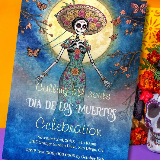 Invitation Elégante Catrina Día de Muertos Lune