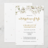 Invitation Élégante célébration de la vie Fleur blanche en fl (Devant / Derrière)