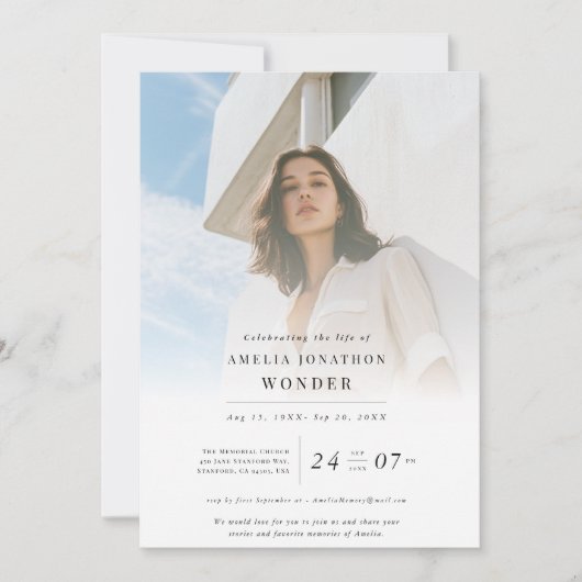 Invitation Élégante célébration de la vie Funéraire Photo (Devant)
