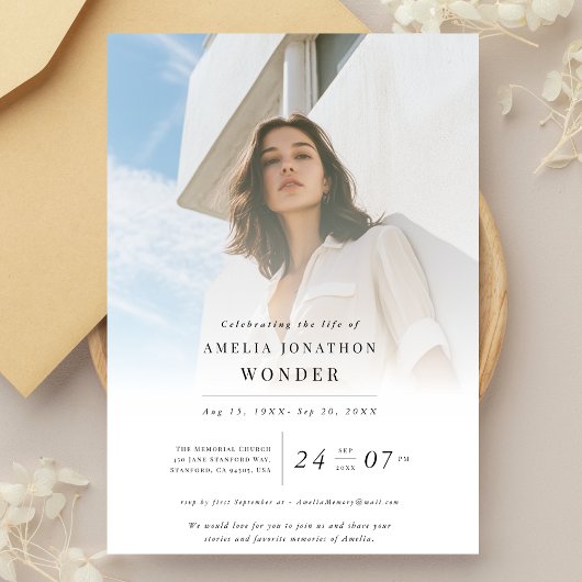 Invitation Élégante célébration de la vie Funéraire Photo