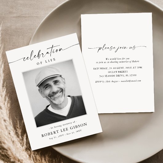Invitation Elégante célébration de la vie Photo Funeral Memor
