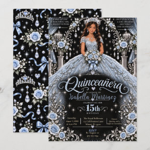 Invitation Élégante Célébration de Quinceañera Bleu Glacé