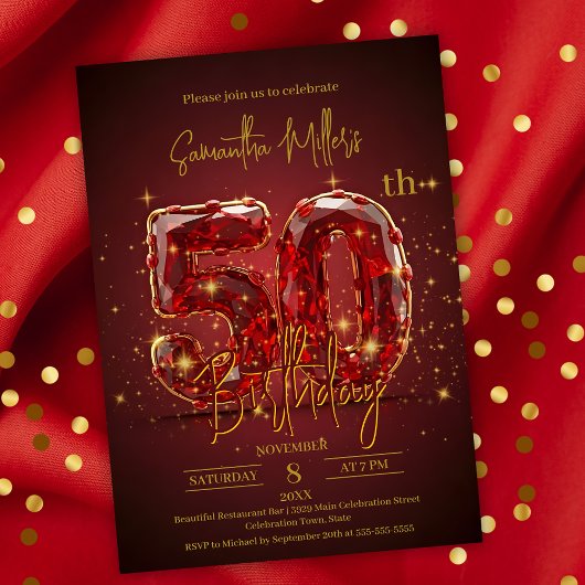 Invitation Élégante célébration du 50e anniversaire du Red an