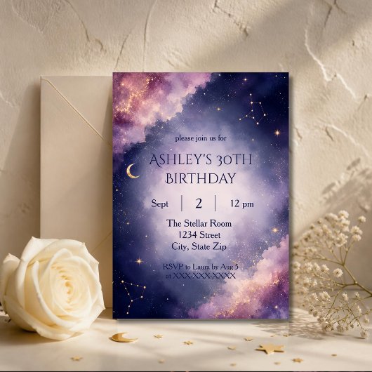 Invitation élégante céleste pour 30 ans