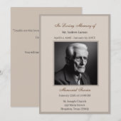 Invitation Elégante cérémonie funéraire/commémoration (Devant / Derrière)