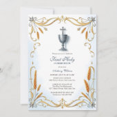 Invitation Élégante Chalice Argent Garçon Première Communion  (Devant)