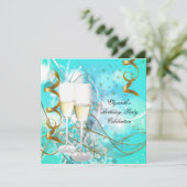 Invitation Elégante Champagne d'anniversaire en or bleu Turqu (Debout devant)