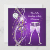 Invitation Élégante Champagne d'or violet Partie Diamond (Devant)