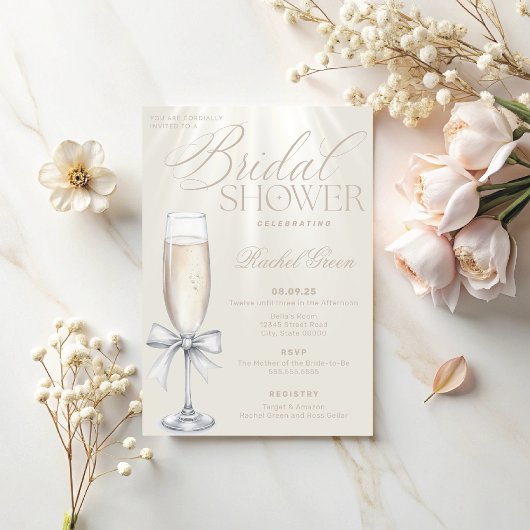 Invitation Élégante Champagne et Bow Bridal Showeu