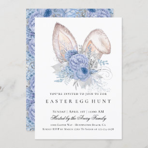 Invitation Elégante chasse aux oeufs de Pâques floral bleu