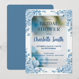 Invitation Élégante chaudière à fleurs bleues douche nuptiale