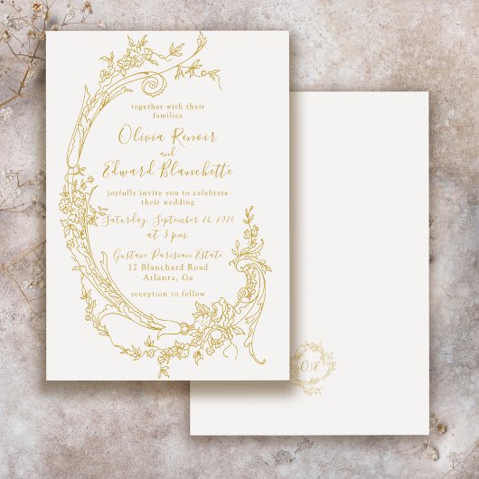 Invitation Élégante Chinoiserie baroque Vintage Mariage or