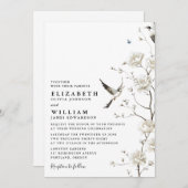Invitation Elégante Chinoiserie Blanche Floral Garden Mariage (Devant / Derrière)