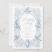 Invitation Elégante Chinoiserie Bleue Nature & Oiseaux Annive (Devant)