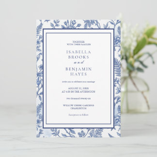 Invitation Élégante Chinoiserie Bleue Toile Florale Intriquée