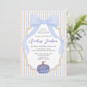 Invitation Elégante Chinoiserie Citrouille Blue Bow Fête des (Debout devant)