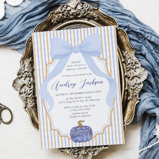 Invitation Elégante Chinoiserie Citrouille Blue Bow Fête des