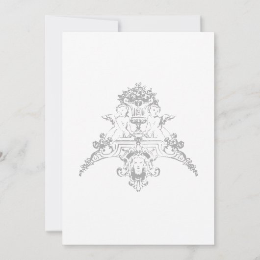 Invitation Élégante Chinoiserie gris clair Cherub Mariage (Dos)