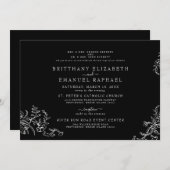 Invitation Élégante Chinoiserie noire Les deux parents Mariag (Devant / Derrière)