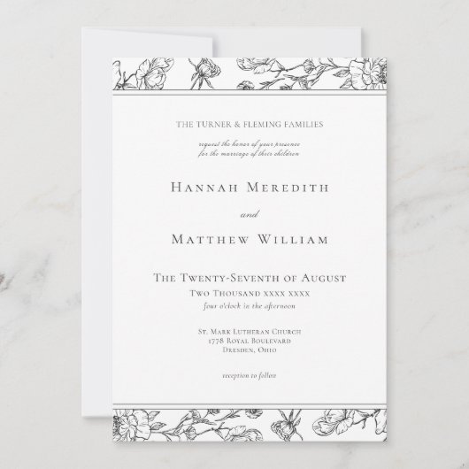 Invitation Élégante Chinoiserie noire Mariage Bird Crest (Devant)