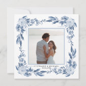 Invitation Élégante Chinoiserie Peony Floral Blue Mariage (Dos)