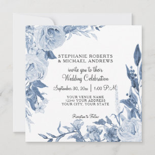 Invitation Élégante Chinoiserie Peony Floral Blue Mariage