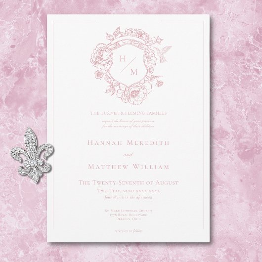 Invitation Élégante Chinoiserie rose Mariage d'oiseaux et de 