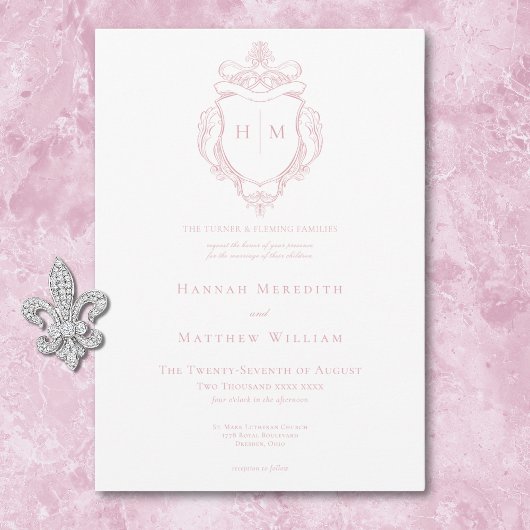 Invitation Élégante Chinoiserie rose Mariage d'oiseaux et de 