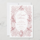 Invitation Elégante Chinoiserie rose Nature & Oiseaux Douche (Devant)