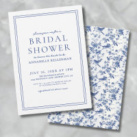 Élégante Chinoserie Oiseau Floral Bleu Mariage Sho