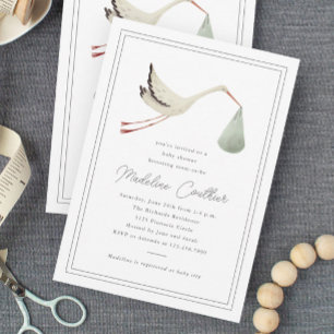 Invitation Élégante cigogne Baby shower neutre pour les femme