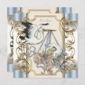 Invitation Elégante cigogne bébé garçon douche (Devant / Derrière)