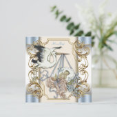 Invitation Elégante cigogne bébé garçon douche (Debout devant)