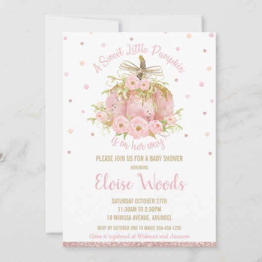 Invitation Élégante Citrouille rose Baby shower fille (Devant)