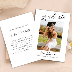 Invitation Élégante Classe Noir Blanc De 2024 Diplôme Photo