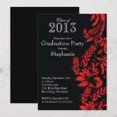 Invitation Élégante classe noire rouge du Parti des diplômés  (Devant / Derrière)