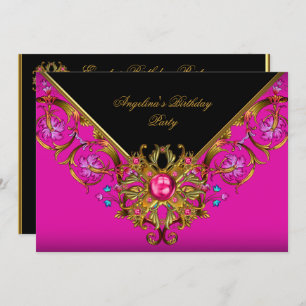 Invitation Élégante classe rose chaud Black Gold fête d'anniv