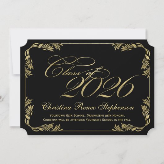 Invitation Élégante Classée Noire/Or 2021 (Devant)